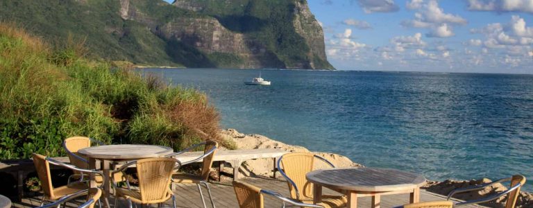 Pinetrees Resort in front of Mount Gower, Lord Howe Island